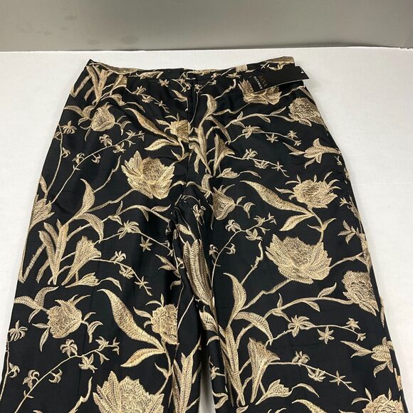 Dana Buchman Womens Silk Pants 8 Black Gold Embroidered Floral Boho NWT Luxe - Picture 3 of 12